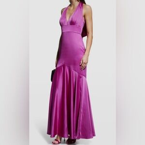 Theia One Shoulder Fuchsia Gown
